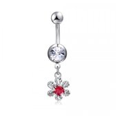 Navelpiercing zirkonia bloem rood chirurgisch staal dames