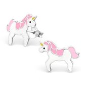 Aramat jewels ® - Kinder oorbellen unicorn 925 zilver wit roze 11mm x 15mm