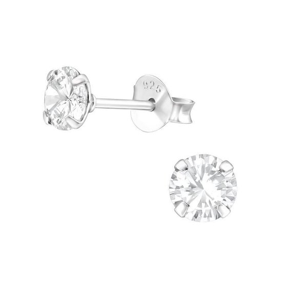 Aramat jewels ® - Kinder oorbellen rond zirkonia 925 zilver transparant 5mm