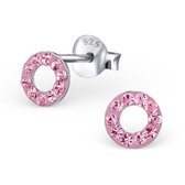Aramat jewels ® - Aramat jewels-925 sterling zilveren kinder oorbellen cirkel licht roze kristal 5mm