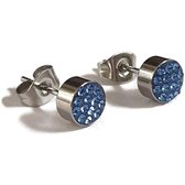 Aramat jewels ® - Druzy oorbellen zweerknopjes licht blauw kristal chirurgisch staal 6mm