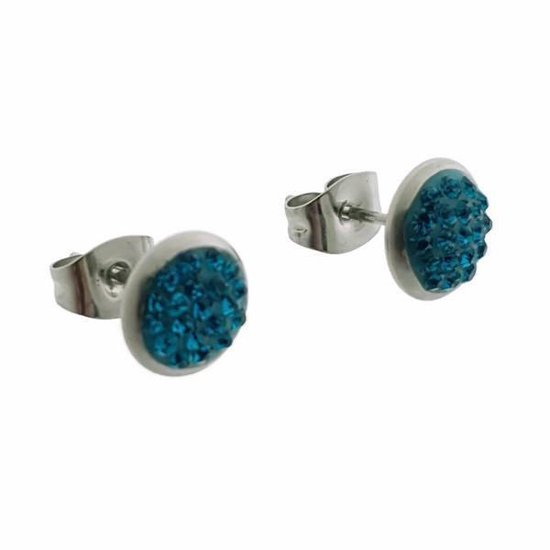 Aramat jewels ® - Druzy oorbellen zweerknopjes blauwgroen kristal chirurgisch staal 8mm
