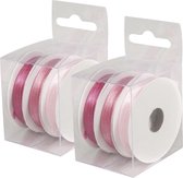 6x Rollen hobby/decoratie kleurenmix roze satijnen sierlint 3 mm x 6 meter - Cadeaulinten satijnlinten/ribbons