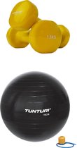 Tunturi - Fitness Set - Vinyl Dumbbell 2 x 1,5 kg  - Gymball Zwart 75 cm