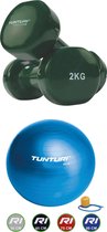Tunturi - Fitness Set - Vinyl Dumbbell 2 x 2 kg  - Gymball Blauw 90 cm