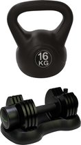 Tunturi - Fitness Set - Verstelbare Dumbbellset 12,5 kg - Kettlebell 16 kg