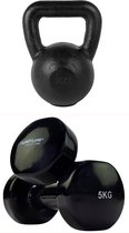 Tunturi - Fitness Set - Vinyl Dumbbell 2 x 5 kg - Kettlebell 16 kg