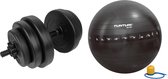 Tunturi - Fitness Set - Vinyl Halterset 15 kg  - Gymball Zwart met Anti Burst 90 cm