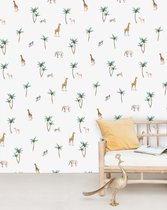 Dieren Behang - Savannah Palm Tree  Mural - Behangpapier Slaapkamer - 300cm x 280cm - Mat Vliesbehang - Creative Lab Amsterdam