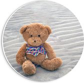 Forex Wandcirkel - Bruine Teddy Beer met Bikini op het Strand - 20x20cm Foto op Wandcirkel (met ophangsysteem)