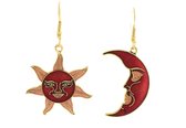 Behave® Oorbellen oorhangers zon en maan goud kleur in rood emaille 4 cm