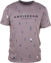 Amsterdam Originals T-shirt Alloverprint Grijs maat Extra Large Amsterdam Looiersluis