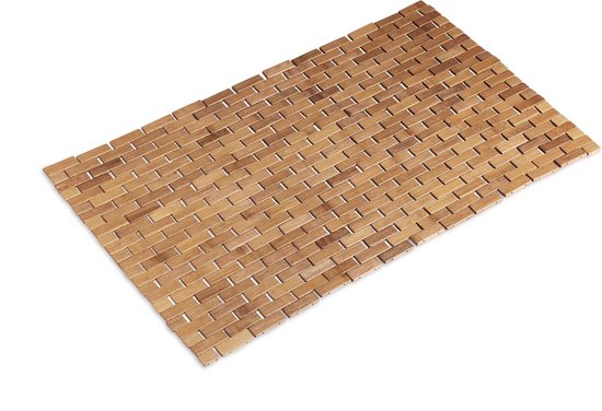 tapis de bain relaxdays en bambou - tapis de douche - tapis de salle de bain - antidérapant - enroulable - 50 x 80 cm Naturel