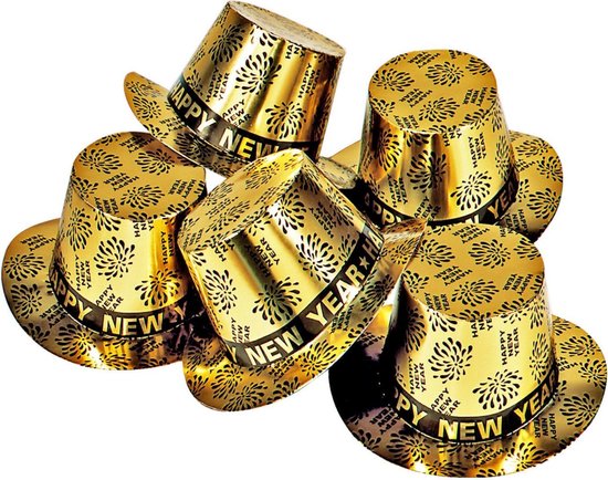 10x Chapeaux d'Or Happy New - Chapeaux de Fête du Nouvel An | bol