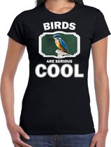 Dieren vogels t-shirt zwart dames - birds are serious cool shirt - cadeau t-shirt ijsvogel zittend/ vogels liefhebber 2XL