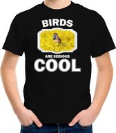 Dieren vogels t-shirt zwart kinderen - birds are serious cool shirt  jongens/ meisjes - cadeau shirt blauwborst vogel/ vogels liefhebber L (146-152)