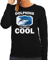 Dieren dolfijnen sweater zwart dames - dolphins are serious cool trui - cadeau sweater dolfijn groep/ dolfijnen liefhebber S