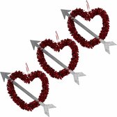 Voordeelset 15x Valentijnsdag/bruiloft versiering hangend hart met pijl 45 cm - Lametta folie hangdecoratie hartjes