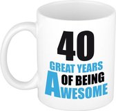 40 great years of being awesome mok wit en blauw - cadeau mok / beker - 40e verjaardag / 40 jaar