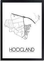 Hoogland Plattegrond poster A4 + fotolijst zwart (21x29,7cm) - DesignClaud