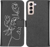 iMoshion Hoesje Geschikt voor Samsung Galaxy S21 Plus Hoesje Met Pasjeshouder - iMoshion Design Softcase Bookcase - Meerkleurig / Woman Flower Black