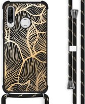 iMoshion Design hoesje met koord voor de Huawei P30 Lite - Bladeren - Goud / Zwart