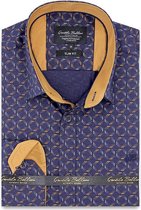 Heren Overhemd - Slim Fit - Dotted Shapes - Blauw - Maat S