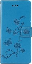 Shop4 - Motorola Moto G9 Plus Hoesje - Wallet Case Bloemen Vlinder Blauw