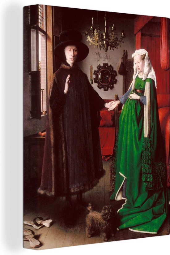 Canvas Schilderij Portret van Giovanni Arnolfini en zijn vrouw - Schilderij van Jan van Eyck - 90x120 cm - Wanddecoratie