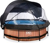 EXIT Wood zwembad ø300x76cm met filterpomp en overkapping en schaduwdoek - bruin