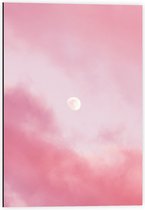 Dibond - Maan op Rozekleurige Lucht - 40x60cm Foto op Aluminium (Met Ophangsysteem)