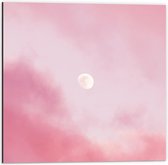 Dibond - Maan op Rozekleurige Lucht - 50x50cm Foto op Aluminium (Wanddecoratie van metaal)