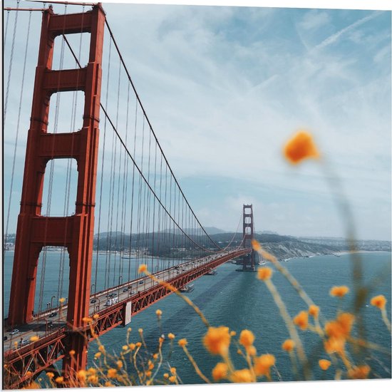 Dibond - Golden Gate Bridge in Californië - 80x80cm Foto op Aluminium (Met Ophangsysteem)