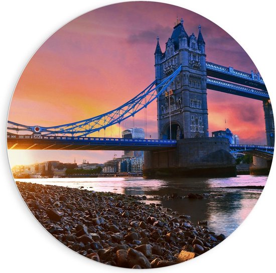 Forex Wandcirkel - Foto van de Tower Bridge Met een Mooie Zonsondergang - 90x90cm Foto op Wandcirkel (met ophangsysteem)