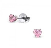 Aramat jewels ® - Zweerknopjes-stalen oorbellen zirkonia hart roze 3mm