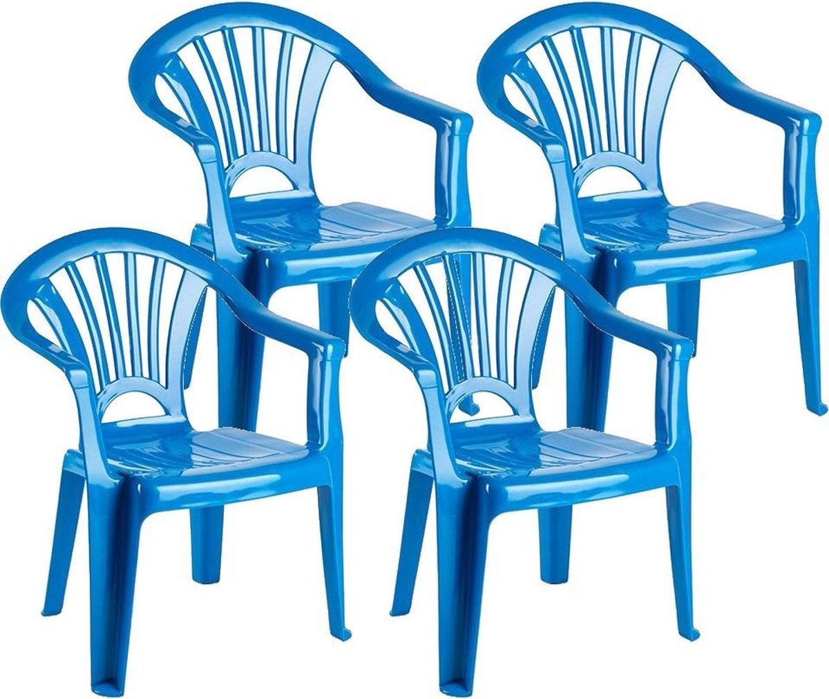 6x stuks blauwe stoeltjes voor kinderen 50 cm - Tuinmeubelen - Kunststof binnen/buitenstoelen voor kinderen