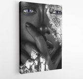 Fashion portrait of a dark-skinned girl with silver foil make-up. Beauty face- Modern Art Canvas -Vertical - 329953016 - 115*75 Vertical