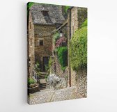 Belcastel medieval town houses and street, Aveyron, France - Modern Art Canvas -Vertical - 1091364287 - 115*75 Vertical