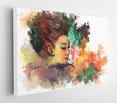 Onlinecanvas - Schilderij - Watercolor Painting Beautiful Girl Art Horizontal Horizontal - Multicolor - 60 X 80 Cm