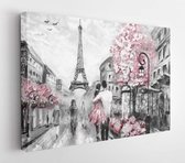 Onlinecanvas - Schilderij - Oil Painting. Paris Street View. European City Landscape Art Horizontal Horizontal - Multicolor - 30 X 40 Cm