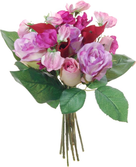 Roses roses et lys calla mélangent bouquet de fleurs artificielles 28 cm -  Nuances... | bol.com