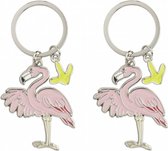 6x stuks metalen flamingo sleutelhanger 5 cm - Dieren cadeau artikelen - Vogels