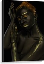 Canvas  - Zwart/Gouden Vrouw - 60x90cm Foto op Canvas Schilderij (Wanddecoratie op Canvas)