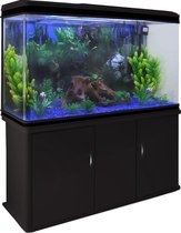 Aquarium 300 L Zwart starterset inclusief meubel - blauw grind - 120.5 cm x 39 cm x 143,5 cm - filter, verwarming, ornament, kunstplanten, luchtpomp fish tank