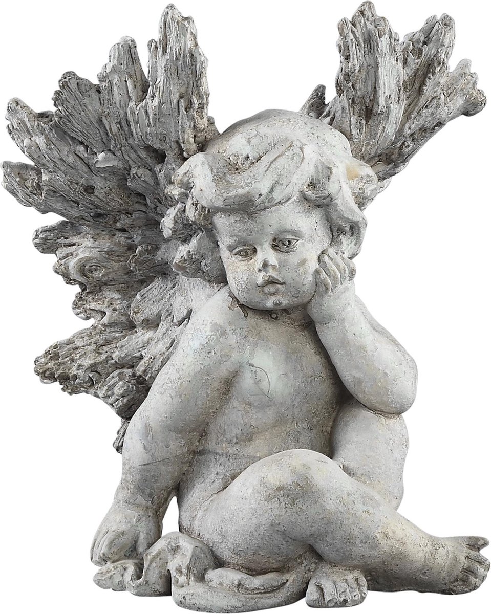 PTMD Standbeeld angel grijs cement zittend xl