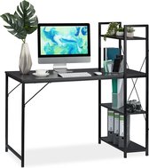 Relaxdays bureau - computertafel - modern design - met rek - laptopbureau - 4 planken - Zwart / zwart