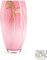 Design vaas oval - Fidrio PINK FLAME - glas, mondgeblazen bloemenvaas - diameter 0 cm hoogte 30 cm