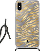iPhone Xs hoesje met koord - Zebraprint Goud