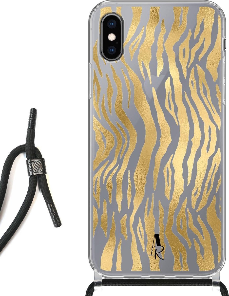 iPhone X hoesje met koord - Tijgerprint Goud