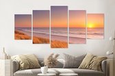 Schilderij - Duinen en strand bij zonsondergang, 5 luik, 200x100cm